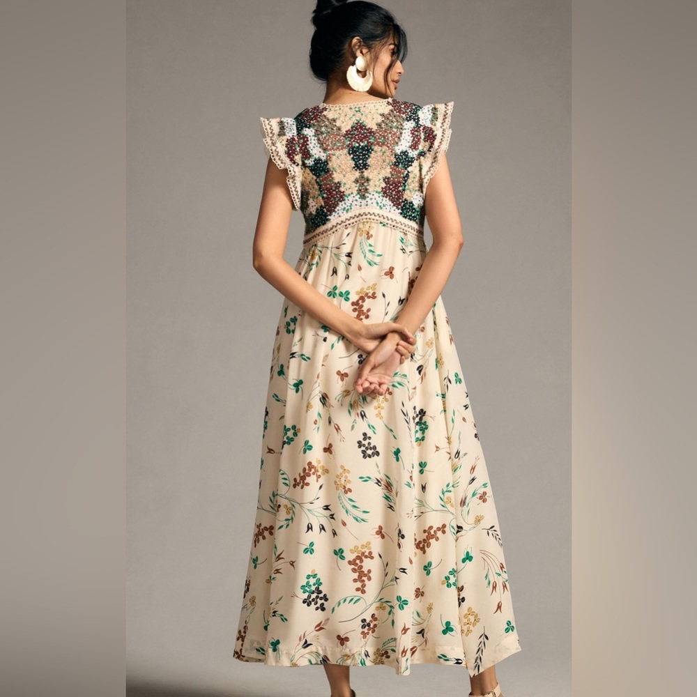 By Anthropologie Printed V-Neck Maxi Dress Gently Worn  Item - Picture 3 of 10